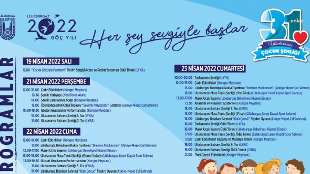 LÜLEBURGAZ’DA ULUSLARARASI ÇOCUK ŞENLİĞİ 21 NİSAN'DA BAŞLIYOR