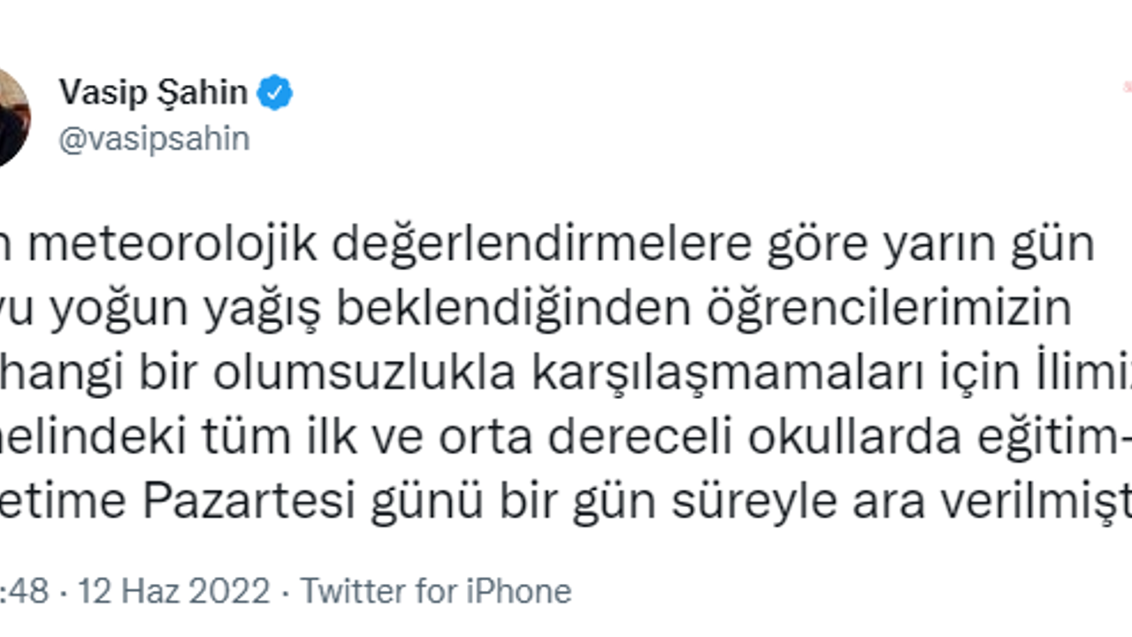 ANKARA'DAKİ İLK VE ORTA DERECELİ OKULLAR YARIN TATİL