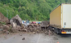Artvin'de heyelan! Yabancı tır hasar aldı!